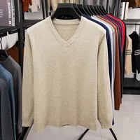 New Sweatwear Men's V Neck Basic Solid Color Sweaters Round Neck Elastic Pullovers Warm Autumn Knitted Oversized Sweater Men 4