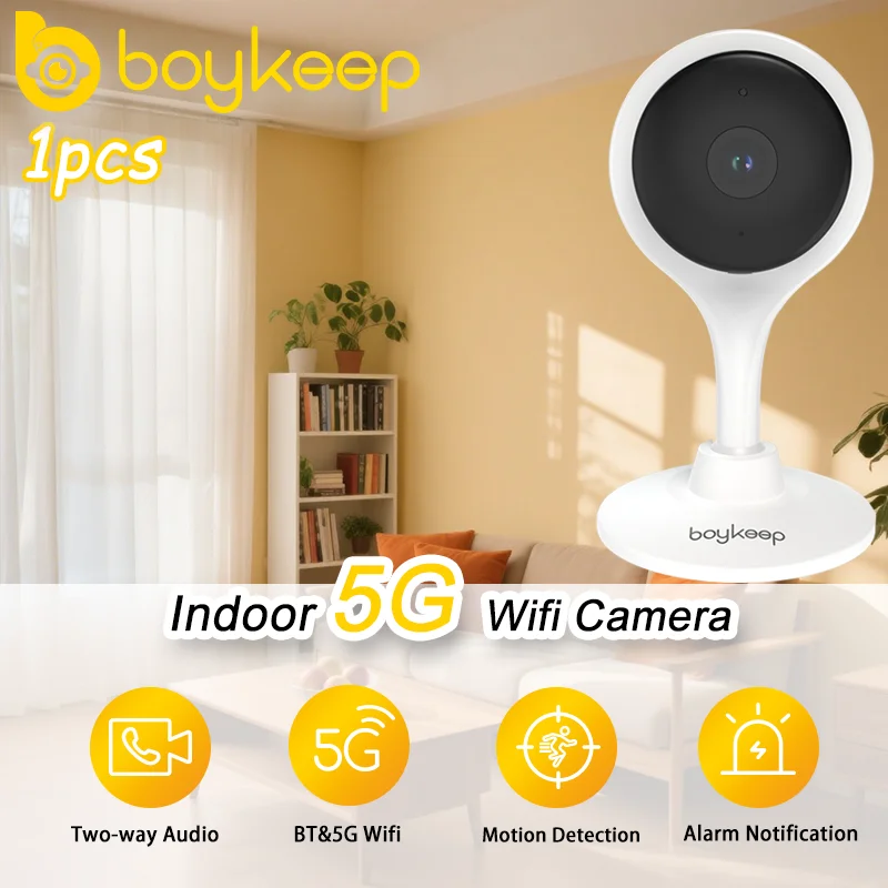 Boykeep WiFi Camera, 3MP 2K HD Video, Night Vision, Two-Way Audio, Motion Tracking, Local/Cloud Storage, Alexa Echo Show Compati