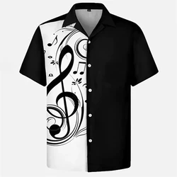 Summer Shirt For Men 2024 Hawaiian Short-sleeved T Shirts Musical Note Print Boys Girls Beach Travel Tops Casual Lapel Clothing