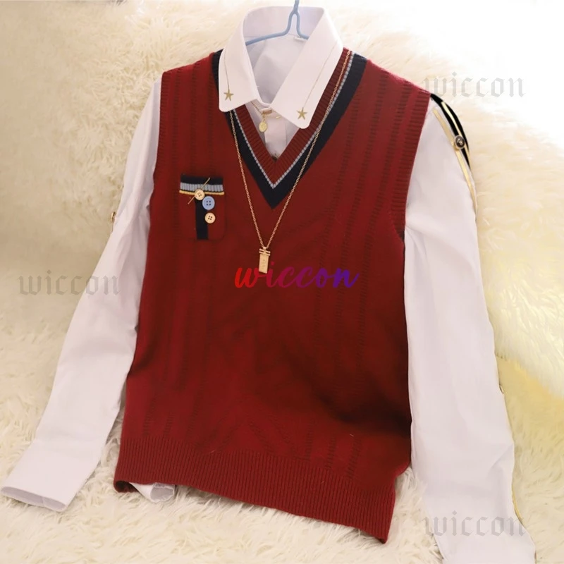

Love And Deepspace Rafayel Cosplay Costume Necklace Adult Unisex Rafayel Spring Sweater Vest Shirt Vest School Uniform Men Top