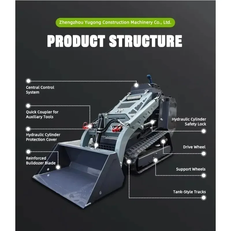 High Efficiency 0.8ton 365b 375b Skid Steer Loader 50kw Mini Wheel Loader with Diesel CE EPA Engine