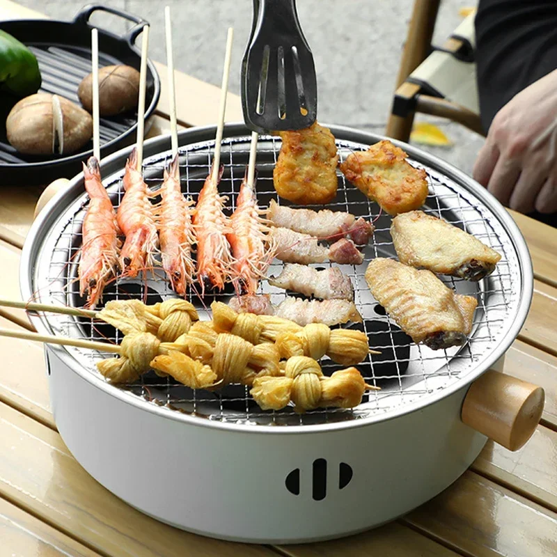 

Stainless Steel Split Barbecue Grill Korean Style Barbecue Charcoal Stove with Non-stick Rack for Outdoor Camping Portable