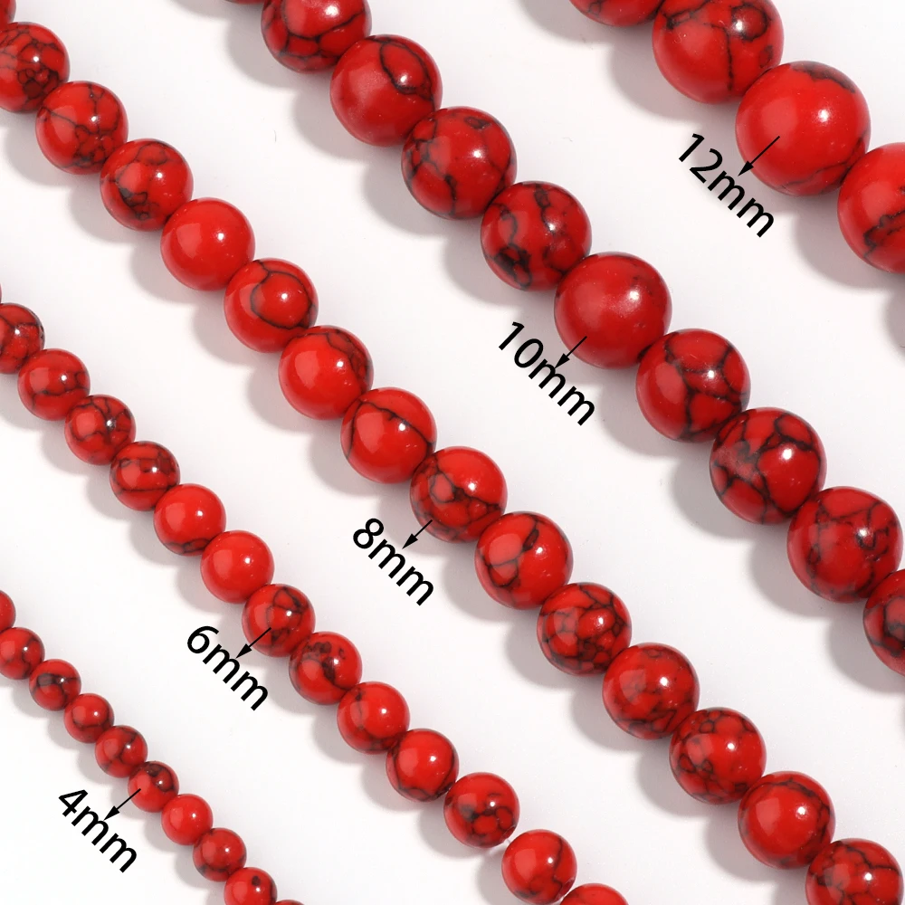 1 Strand Red Turquoise Stone Beads 4/6/8/10/12mm Round Natural Gemstone Bead for DIY Bracelet Necklace Jewelry Making Wholesale view 2