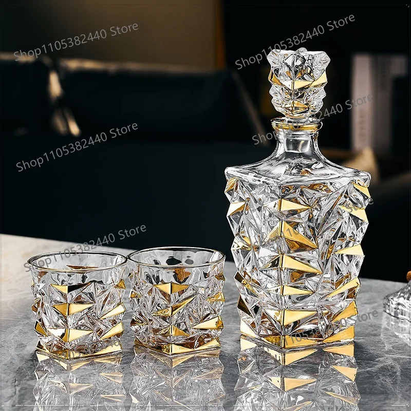 High-end luxury crystal glass gold-painted whiskey cup foreign wine cup set brandy cup spirit glass wine bottle