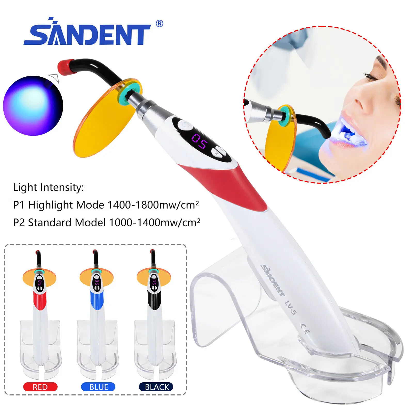 

Dental Cordless LED Curing light Wireless Curing Lamp 5 Second Resin Cure Lamp Three Modes Red Color