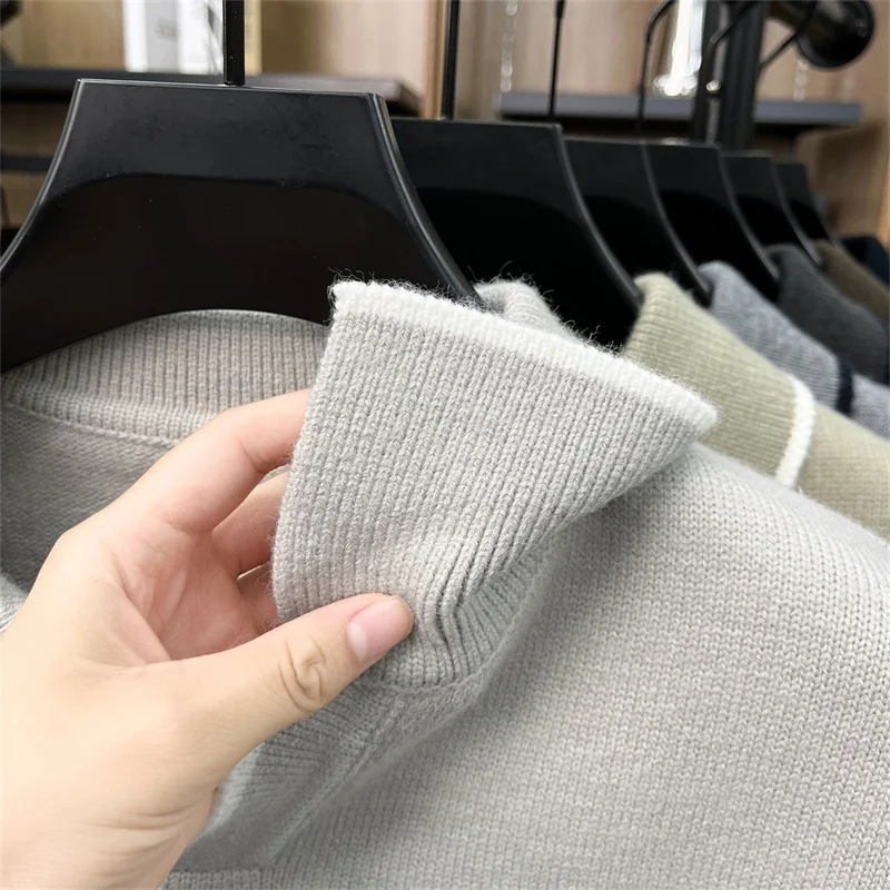 Luxusmarke Herren-Poloshirt mit Stickerei-Print, Herbst Neuheit, Einfarbig, Langarm, Revers-Strick-T-Shirt, Modische Business-Herrenbekleidung – Detail 11