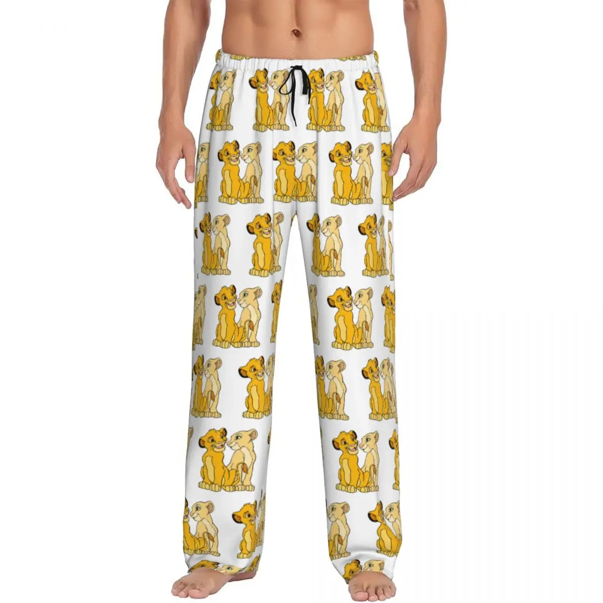 Custom Printed Men's Funny Cartoon Movie Lion King Simba Pajama Pants Sleepwear Sleep Lounge Bottoms with Pockets