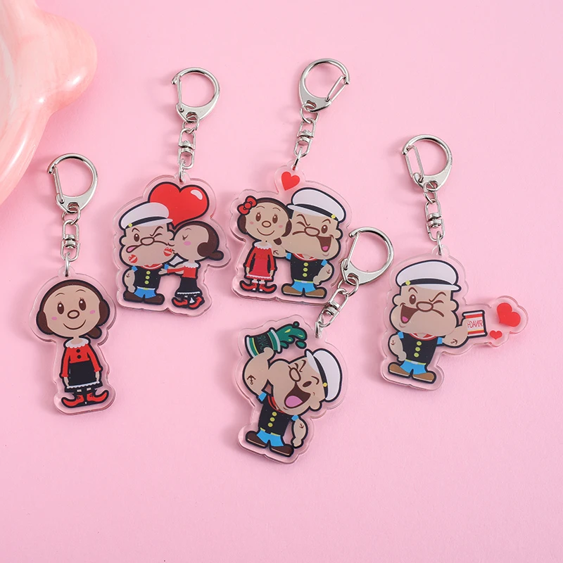 Popeye Sailor Anime Lilo and Stitch Pendant Keychains Holder Car Key Chain Key Ring Mobile Phone Bag Hanging Jewelry Gifts