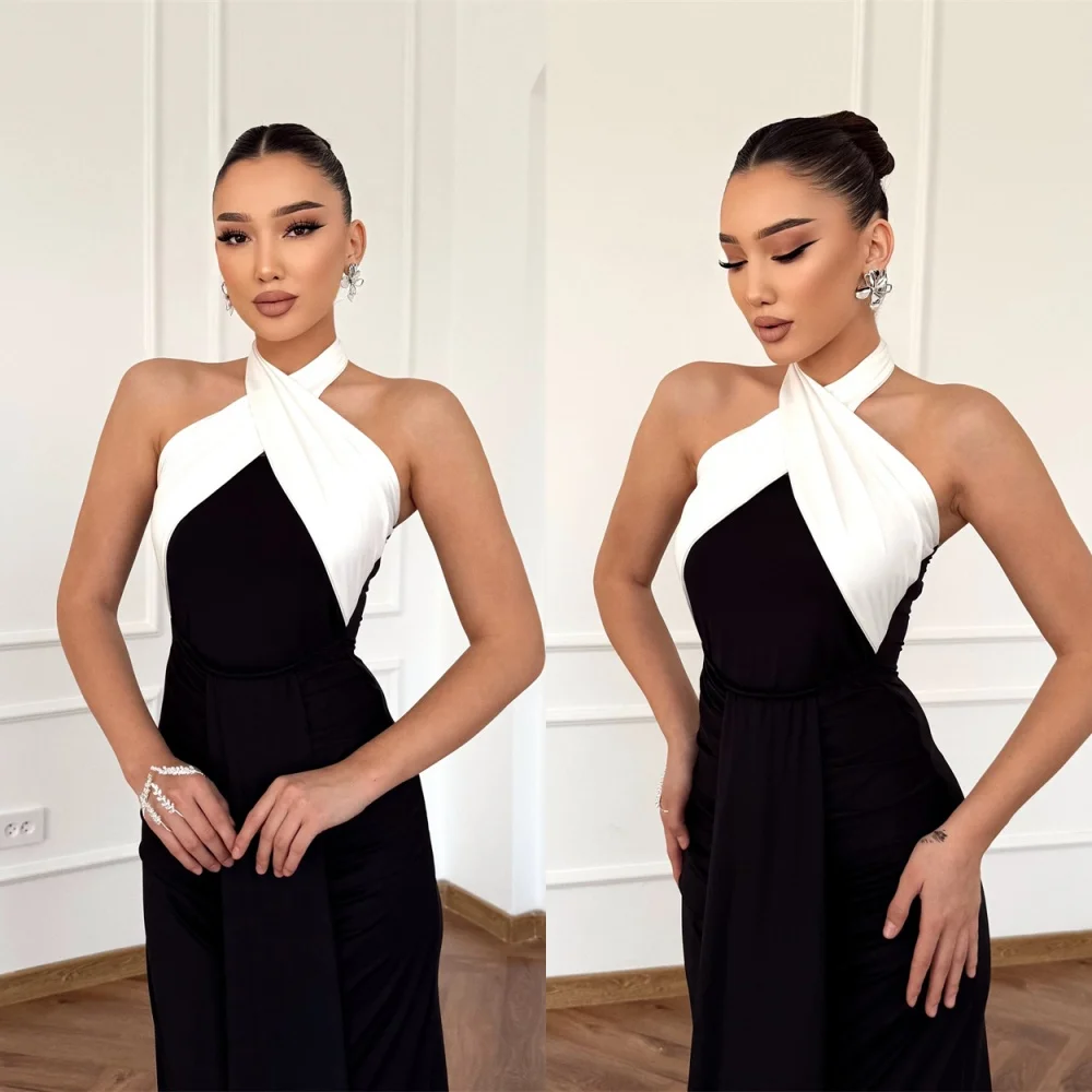 

Customized Mermaid Elegant Black Jersey Evening Dress Formal Halter Sleeveless Homecoming Dresses Luxury Vestido De Fe