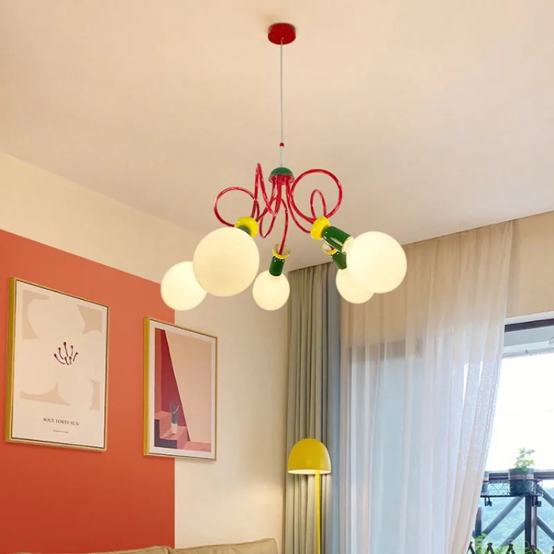 

Memphis Fun Glass Pendant Lights Simple Modern Children's Bedroom Study Cafe Colorful Personalized Foyer Suspension Chandeliers