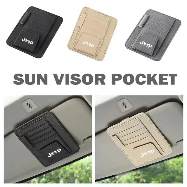 Car Sun Visor Organizer Multi-Pocket Auto Interior Universal For Jeep Renegade Compass Wrangler Grand Cherokee Car Accessories