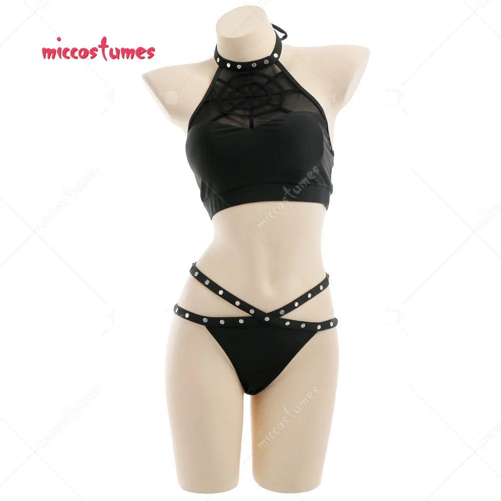 Women Gothic Style Bathing Suit Spiderweb Pattern Two Piece Swimwear