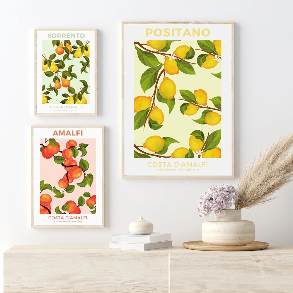 Fruit Market Lemon Pear Orange Amalfi Positano Retro Posters And Prints Wall Art Canvas Painting Wall Pictures for Kitchen Decor