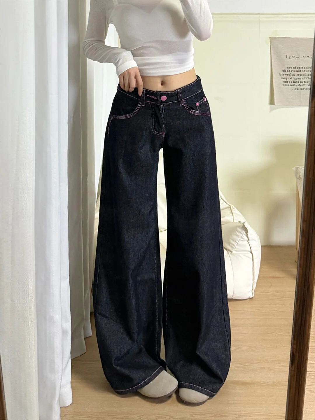 

Low Waist Slim Fit Straight Leg Jeans American Style Retro Summer New Style for Young Women Thin Jeans High Waist Bootcut Jeans