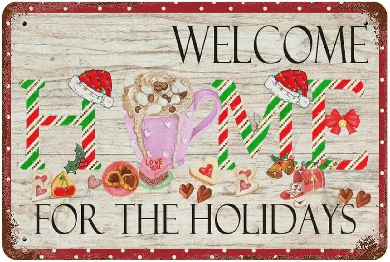 WengBeauty-letreros navideños, barra de cacao caliente, letrero de estaño de Metal, decoración para el hogar, Vintage, Navidad, bienvenida para el letrero navideño, Choco caliente