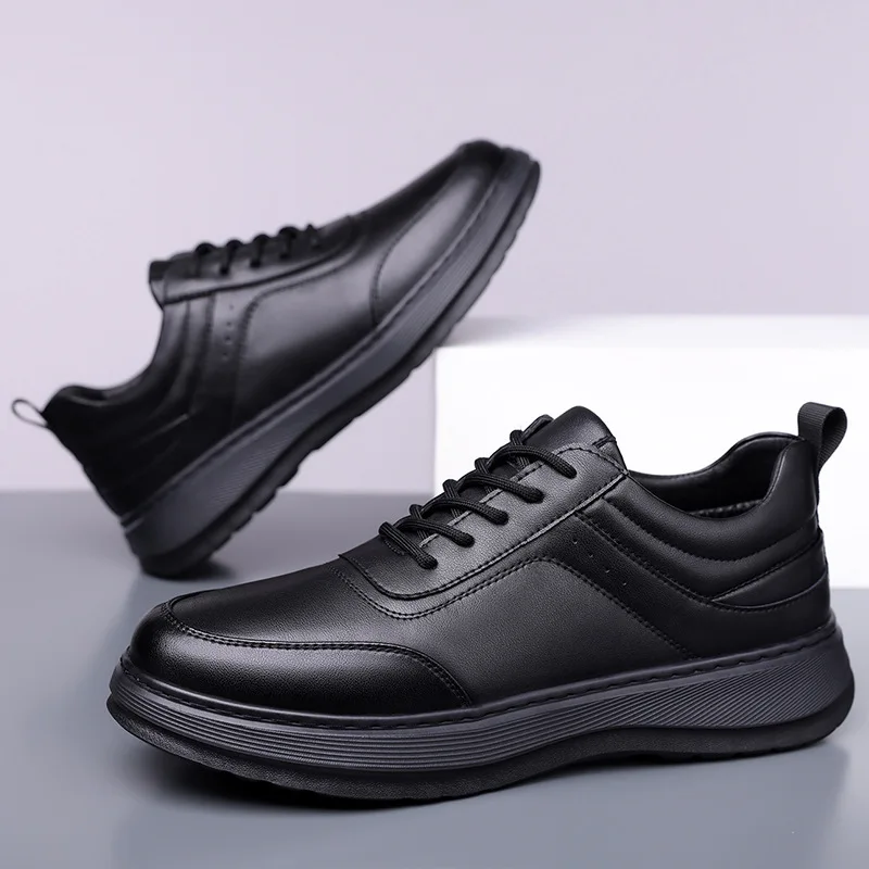 

Solid Color Outdoor Shoes for Men Spring Autumn New Designer Fashion White Casual Shoes Male Sports Lace Leather Sneakers Man