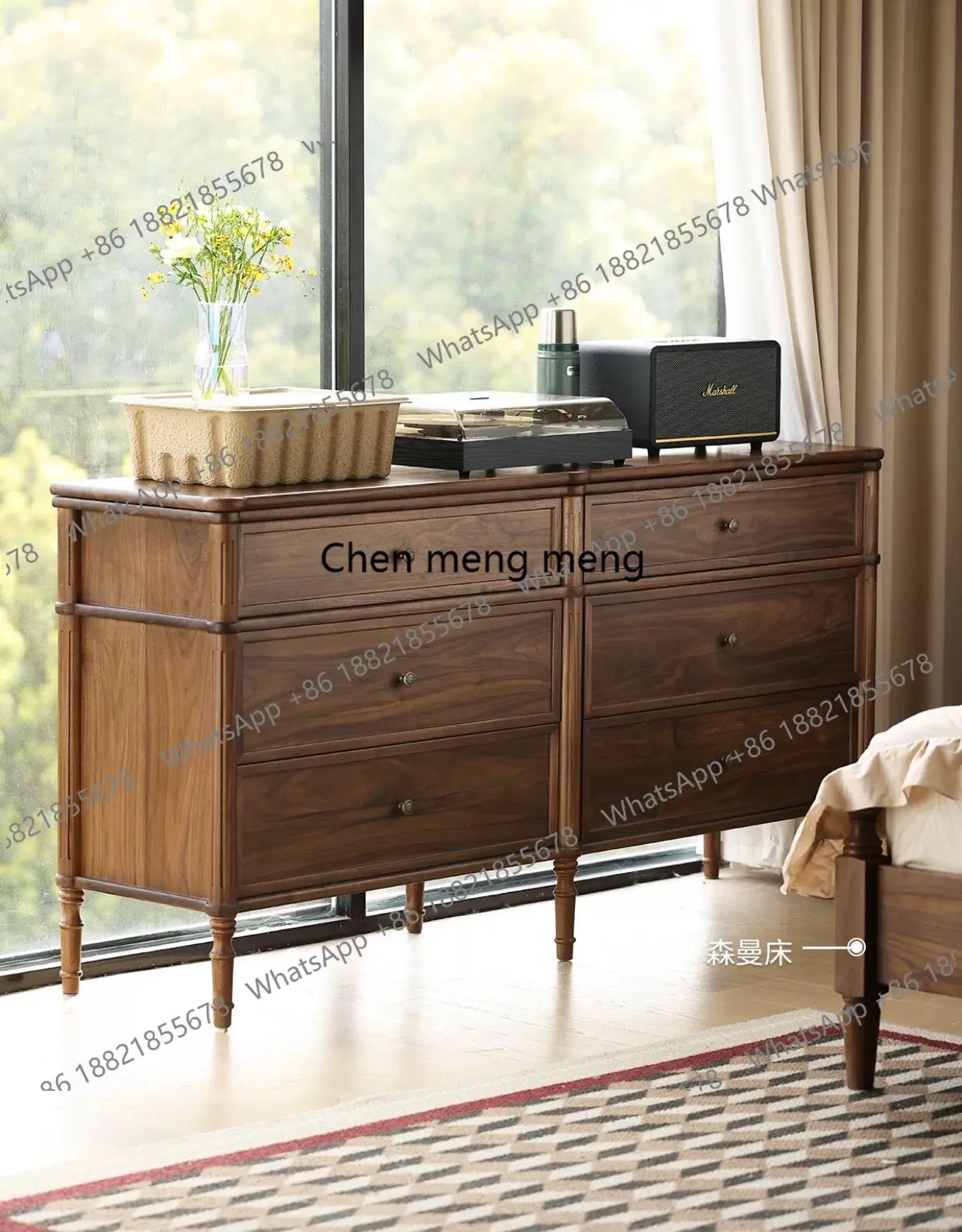 

North American Black Walnut Five-bucket American Bedroom Storage Drawer Bedside Storage Cabinet