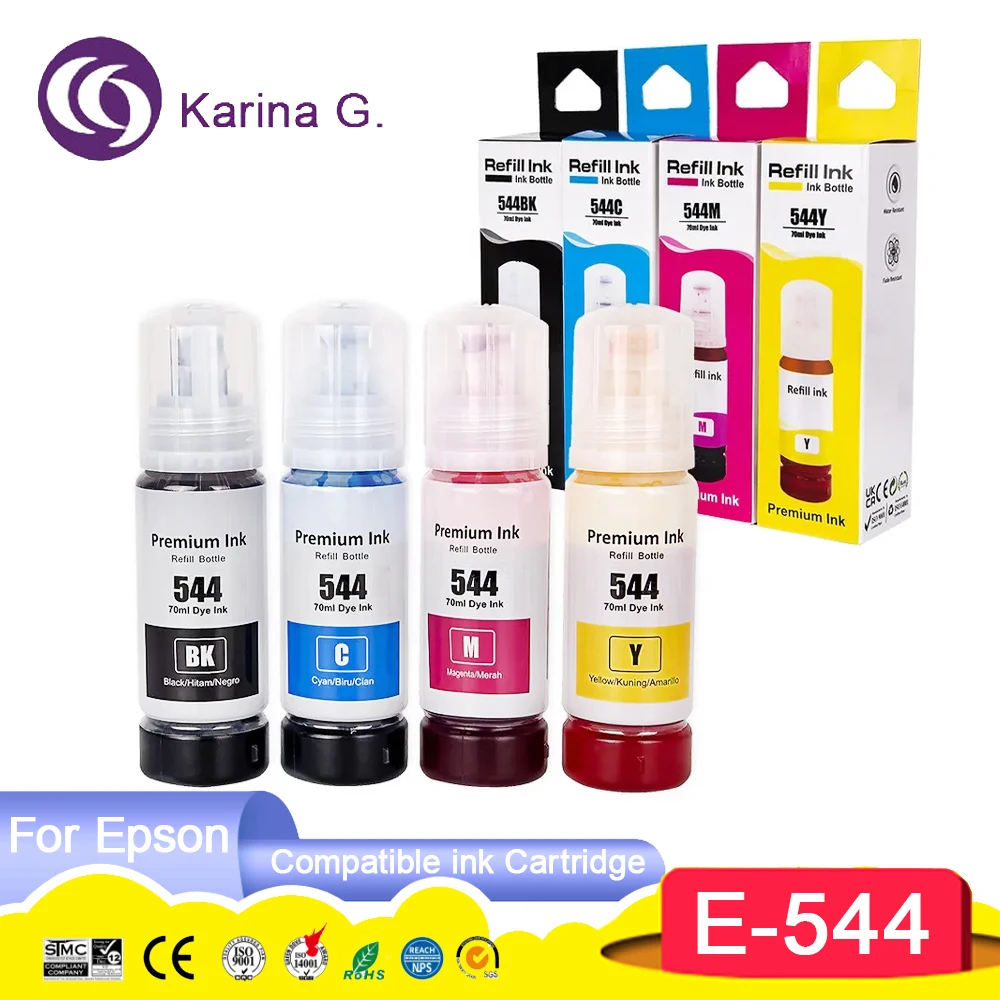 544 T544 Premium Color Compatible Bottle Water Based Refill Tinta Ink for Epson EcoTank L1210/L1250/L3110/L3150/L3210/L3250