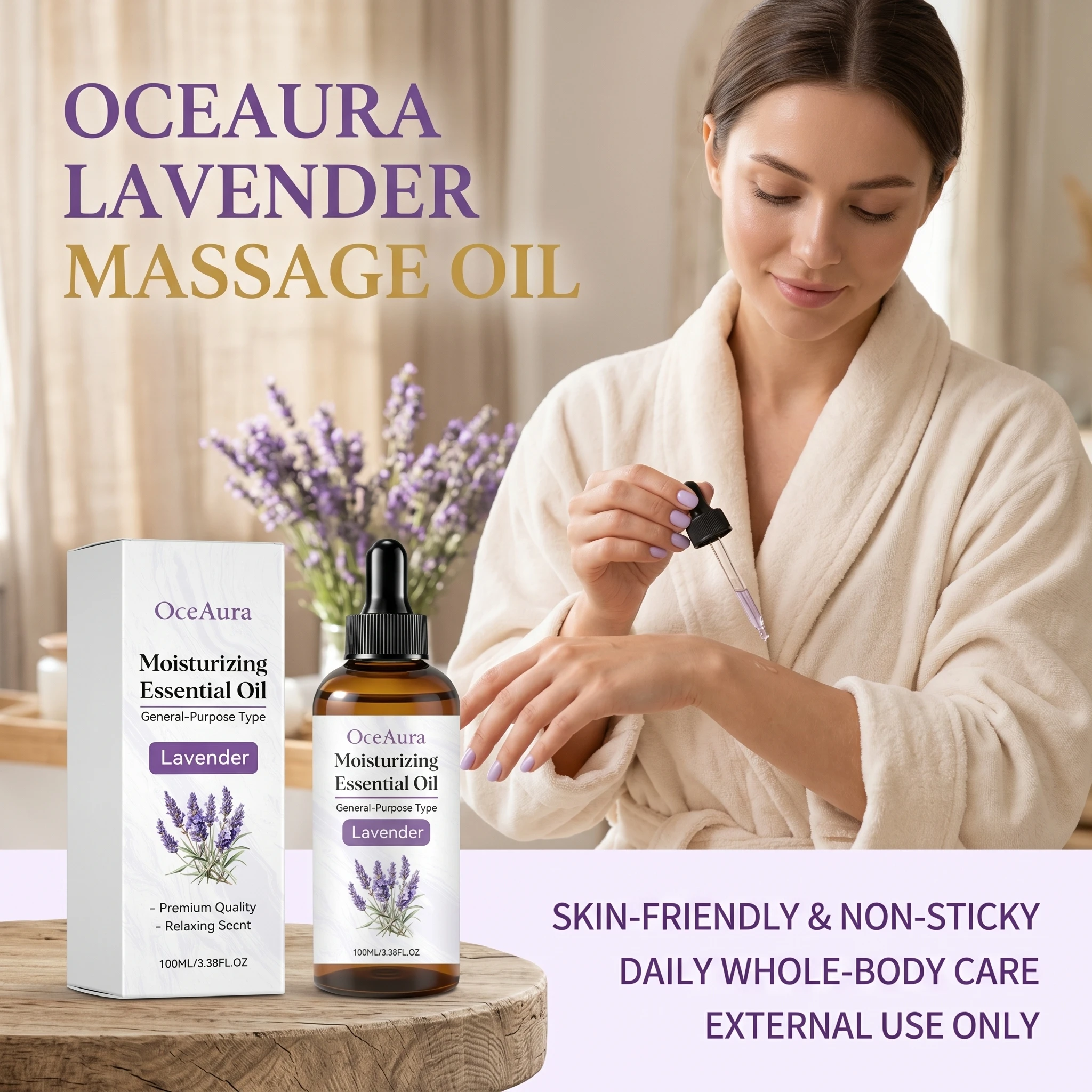

OceAura Lavender Massage Essential Oil Improve Dry Moisturizier Anti Wrinkle Reduce Sagging Skin Elasticity Boost Essential Oil
