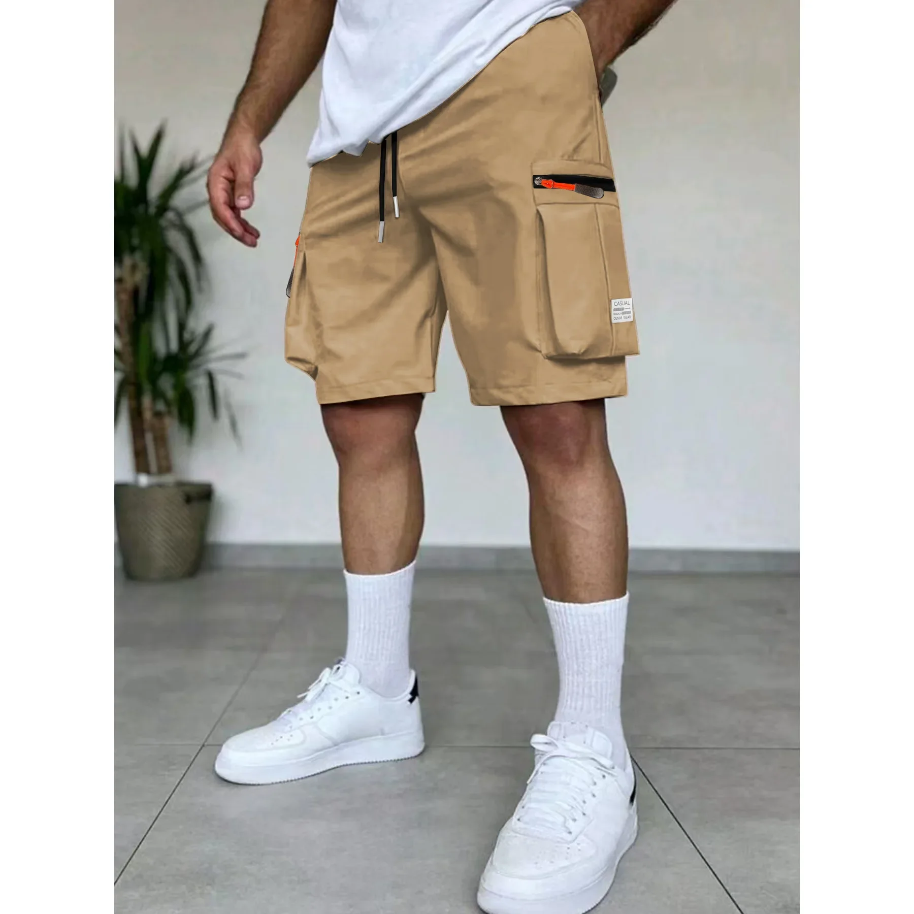 Calções de carga casuais masculinos verão solto workwear shorts calças de praia secagem rápida tecido poliéster estilo harajuku verão bottoms homem