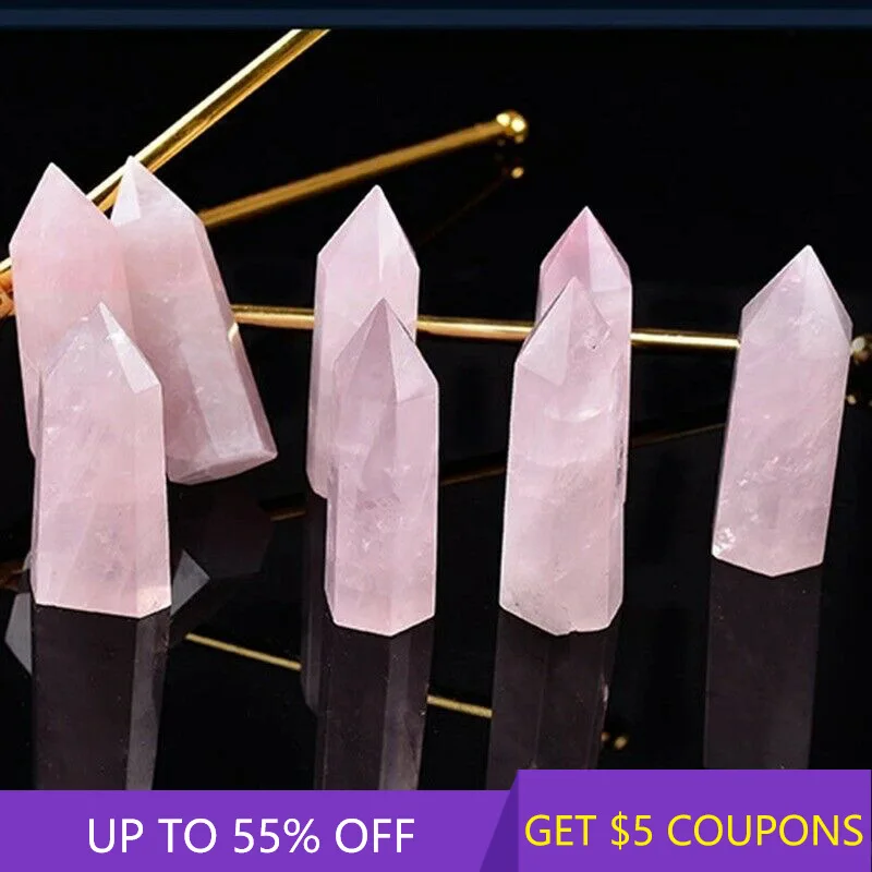 

40-50mm Raw Natural Pink Rose Quartz Crystal Point Wand Hexagonal Obelisk Healing Treatment Stone Energy Mineral Ore Decor Craft