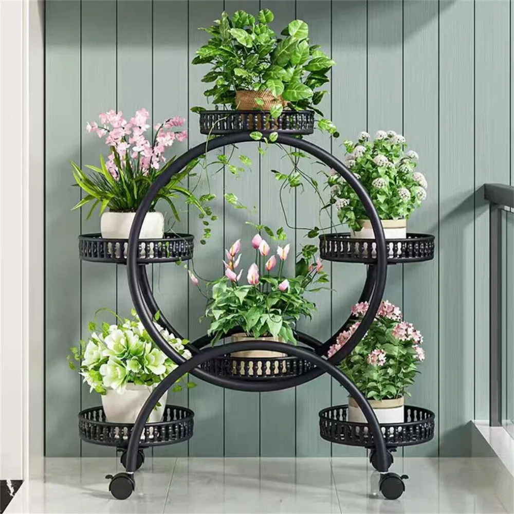 

Heavy Duty Metal Plant Stand Garden Cart Flower Pots Holder with Lockable Wheels