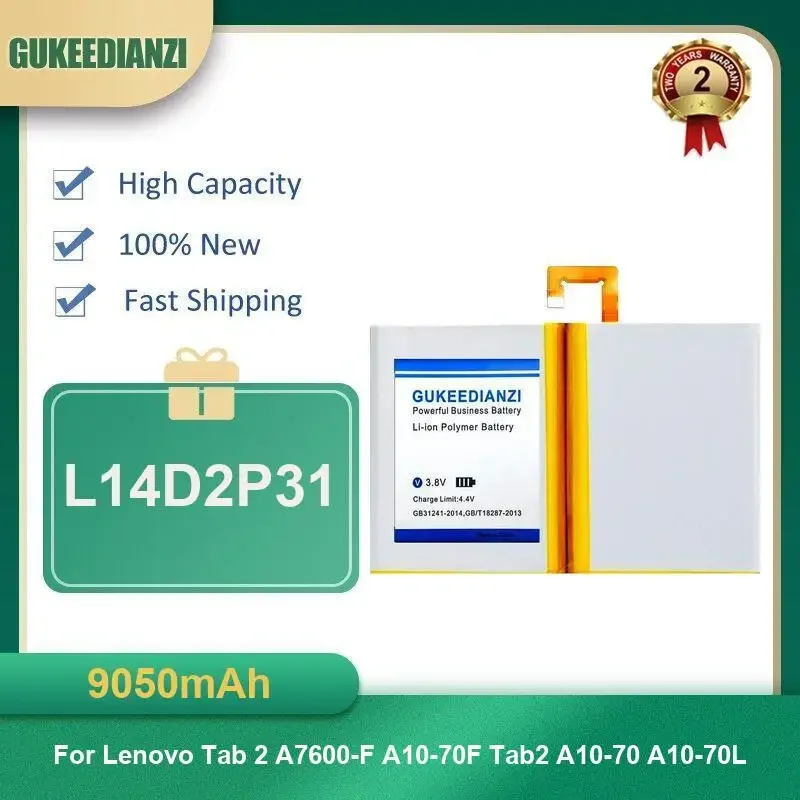 

9050 мАч L14D2P31 Аккумулятор для планшета Lenovo Tab 2 A7600-F A10-70F Tab2 A10-70 A10-70L Высокая емкость