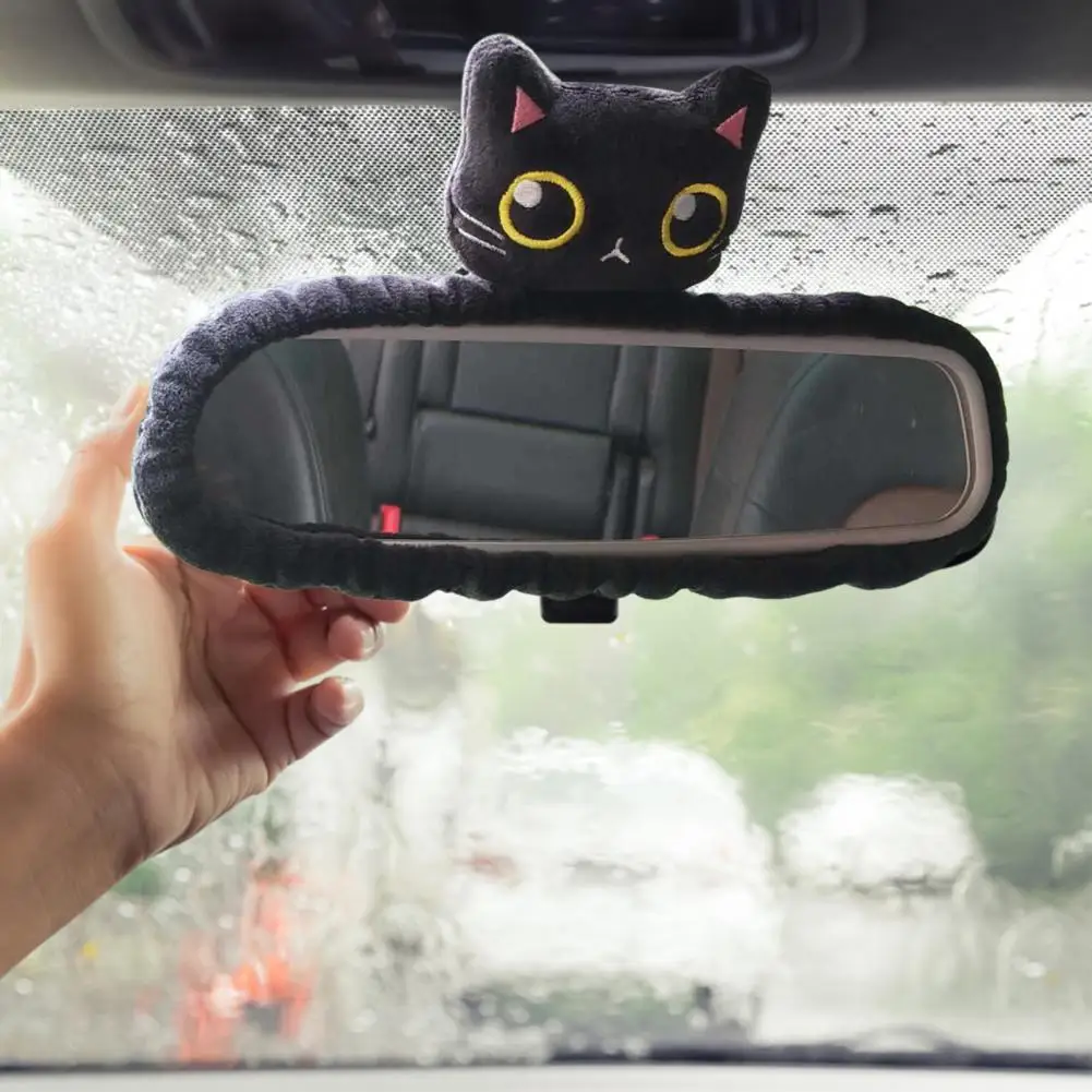 Black Cat Rearview Mirror Cover Auto SUV Truck Rear View Mirror Plush Cat Rearview Mirror Cloth Cover Car Interior Accessories