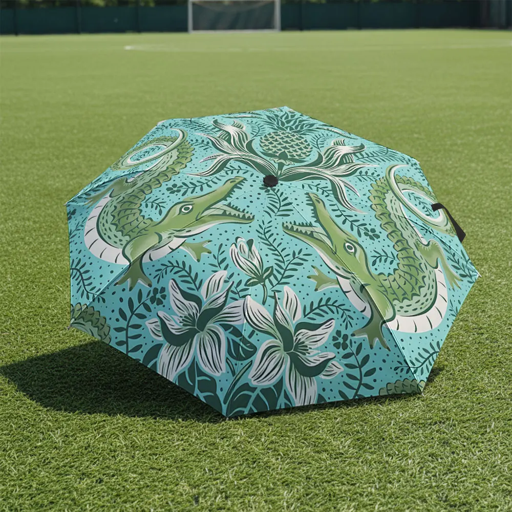 1P C Colorful umbrella with crocodile patterns on vibrant display Print 8 Iron Ribs Folding Umbrella Auto-Open Fashion Sunshade