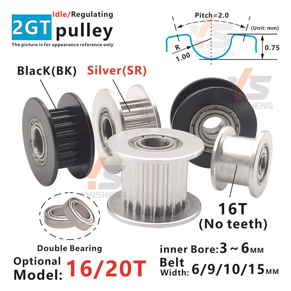 Polea de ralentí 2GT 16T 20 con rodamiento, rueda síncrona de 2M, ancho de diente 7, 10, 11, 16 MM, diámetro interior 3, 4, 5, 6 MM, accesorios para impresora 3D