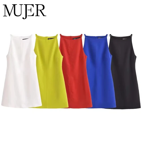 MUJER-Mini vestido blanco sin mangas para mujer, vestidos cortos de verano para mujer, vestido Sexy negro con hombros descubiertos, vestidos de fiesta de noche 2025