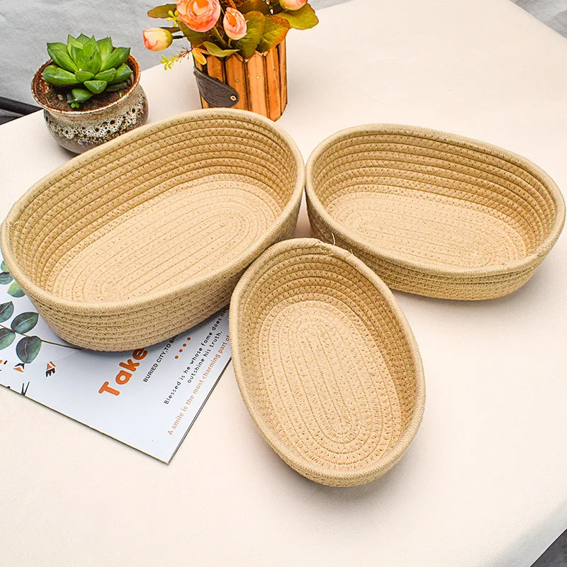 Cotton Rope Storage Basket Storage Box, Tabletop Miscellaneous Items, Cosmetics, Snacks, Foyer, Hand Woven Cotton Thread Storage