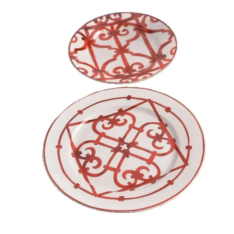 

China Red Series Dishes and Dishes Set Bone China Tableware 58 Heads Household Wedding Celebration Set Gifts