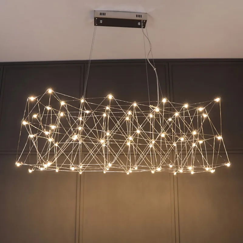 

Light Luxury Restaurant Stainless Steel Chandelier Modern High-end Exhibition Hall Living Room Bar Front Desk Cafe Pendant Lamp