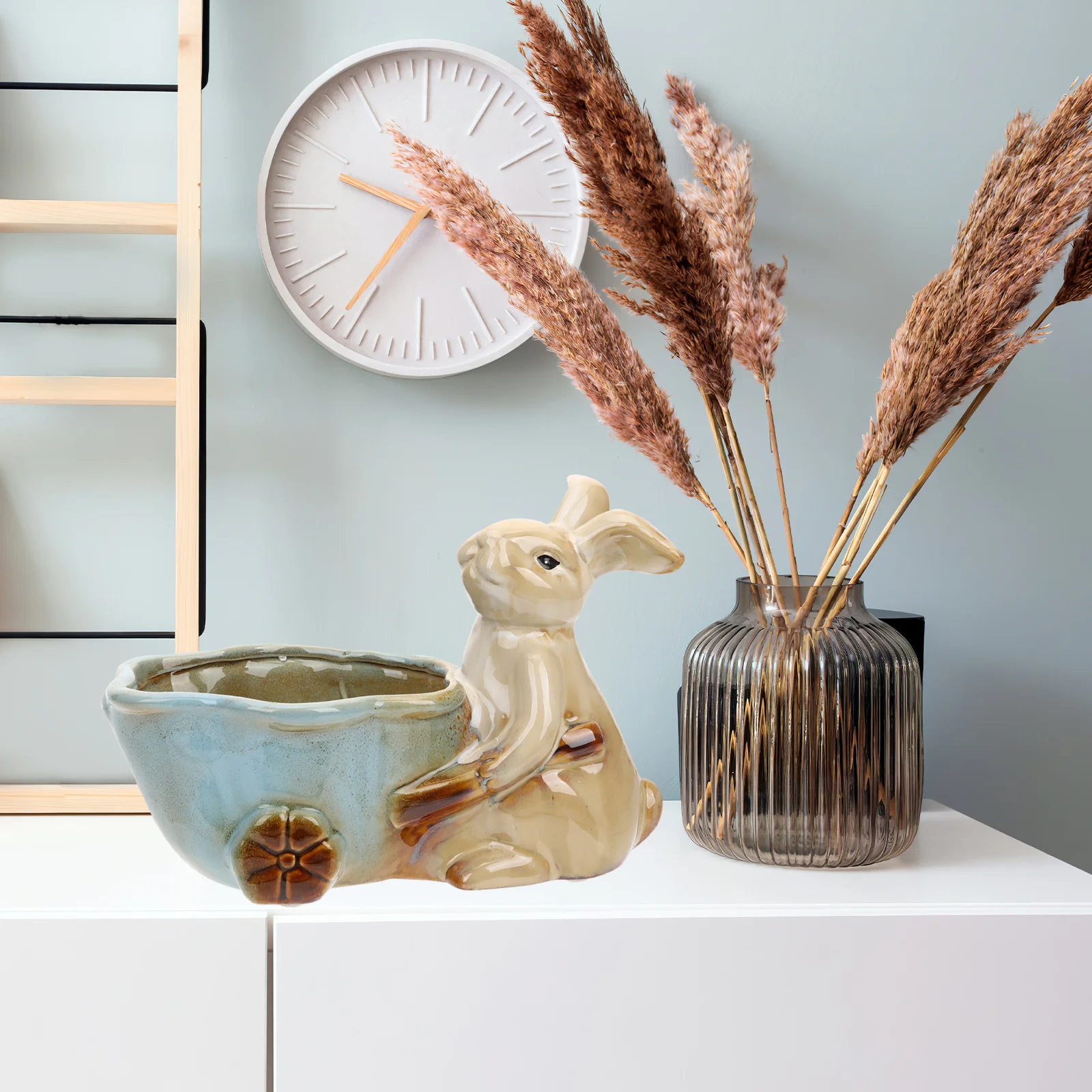 Ceramic Rabbit Statue Desktop Storage Plate Jewelry Dish Phone Holder Key Organizer Sundry Tray Ceramic Desktop Storage Plate