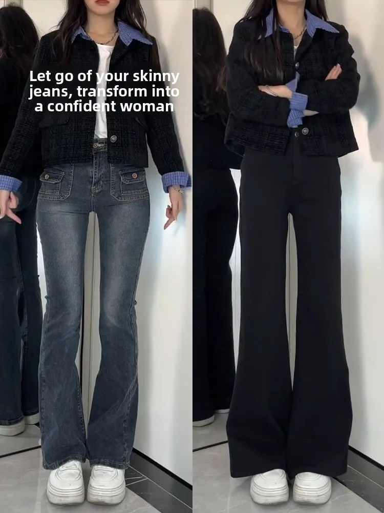 

Женские джинсы с высокой талией, расклешенные, на флисовой подкладке, свободного кроя, буткат, повседневные, длинные, осенне-зимние