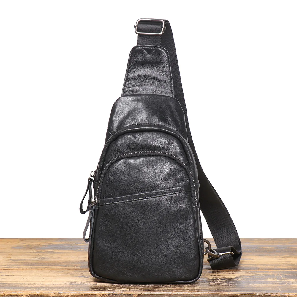 

LJ-5198 Leather Men's Multifunctional Crossbody Bag, Fashionable and Versatile, Top Layer Cowhide Chest Bag