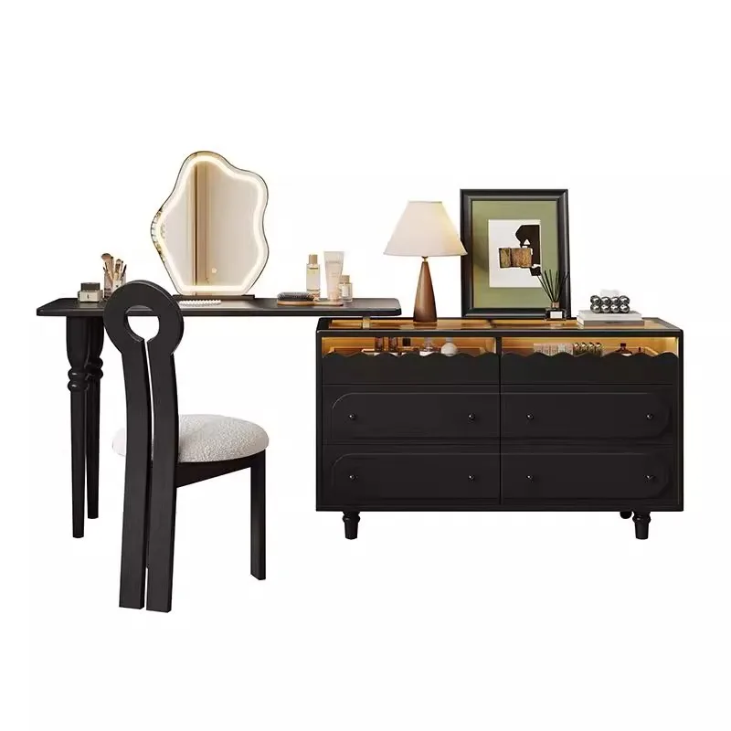 

Medieval solid wood dresser, retractable storage, makeup table, chest, integrated small apartment, bedroom corner makeup table