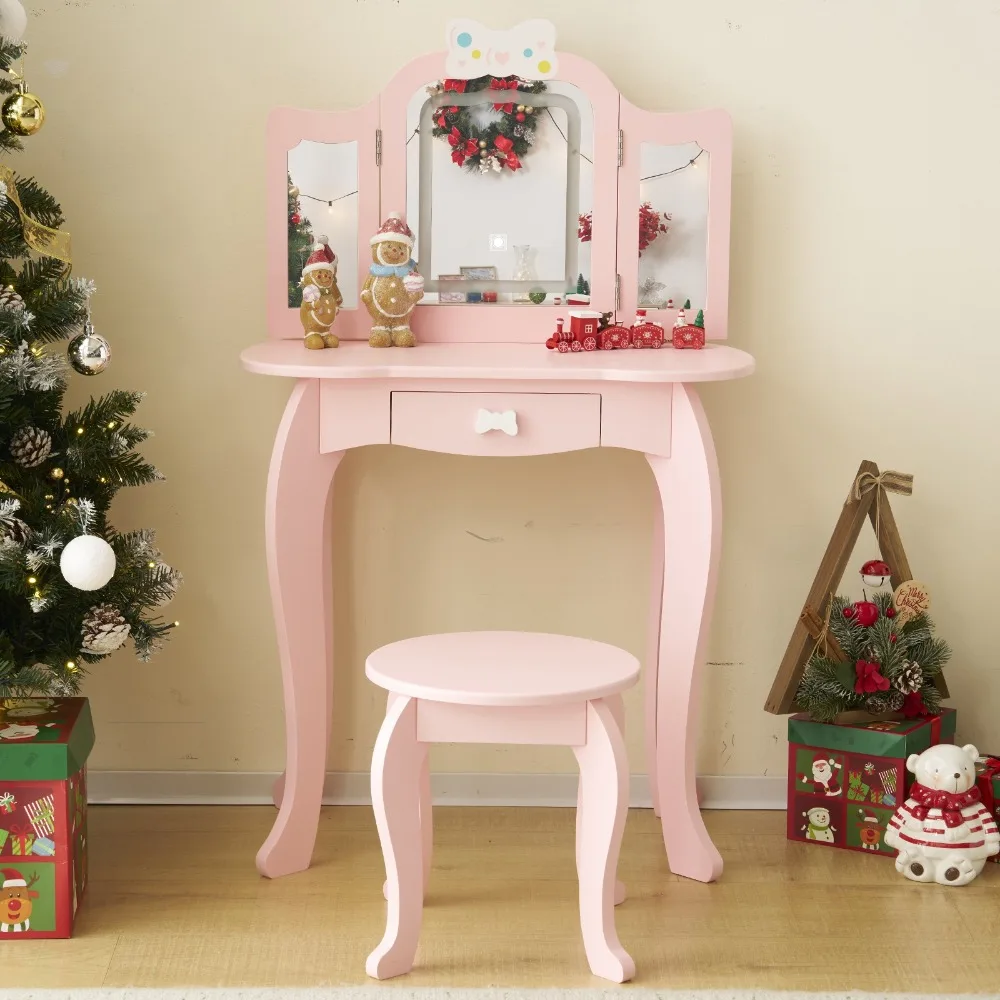 طاولة تزيين للأطفال من مفاجأة عيد الميلاد مع أدراج مرآة هدية مثالية #1