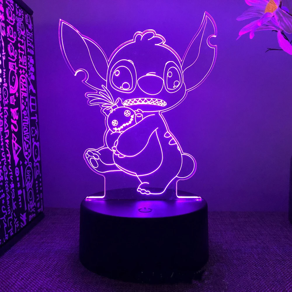 Stitch 3D Acrylic Led Lamp for Home Children 16 colors Night Light Table Lamp Birthday Party Decor Valentine\'s Day Bedside Lamp