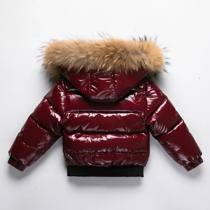 Winter Infant Boys Down Jacket Faux Fur Long Sleeve Thicken Warm Baby Boys Parkas Zipper Shinny Waterproof Toddler Boy Outerwear