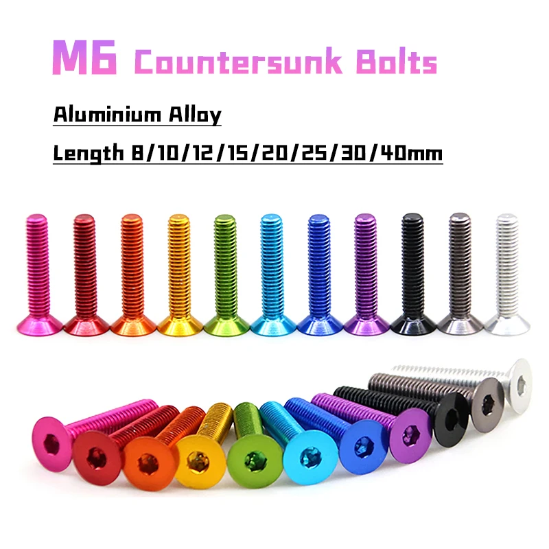 Peijian 2/3/5pcs M6 Aluminium Alloy Flat Countersunk Screws - Allen Bolts Hex - Anodised Length 8/10/12/15/20/25/30/40mm