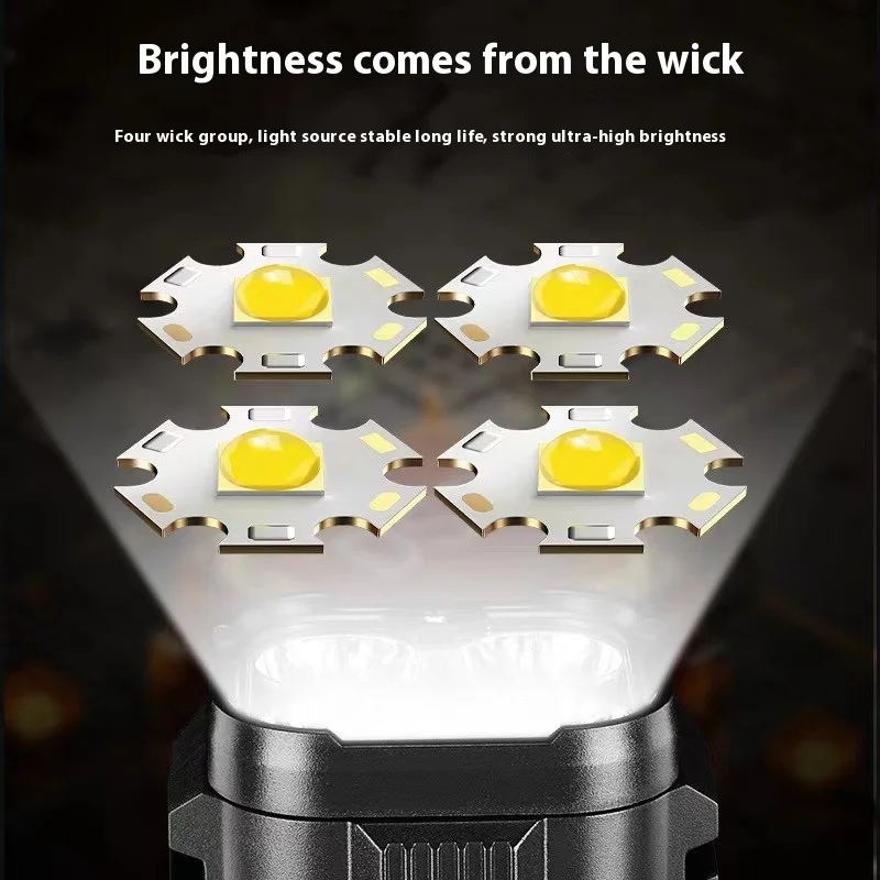 4LED High Power Flashlight With COB Light Super Bright Floodlight USB Rechargeable Type-c Flashlights Camping Fishing Lamp Torch