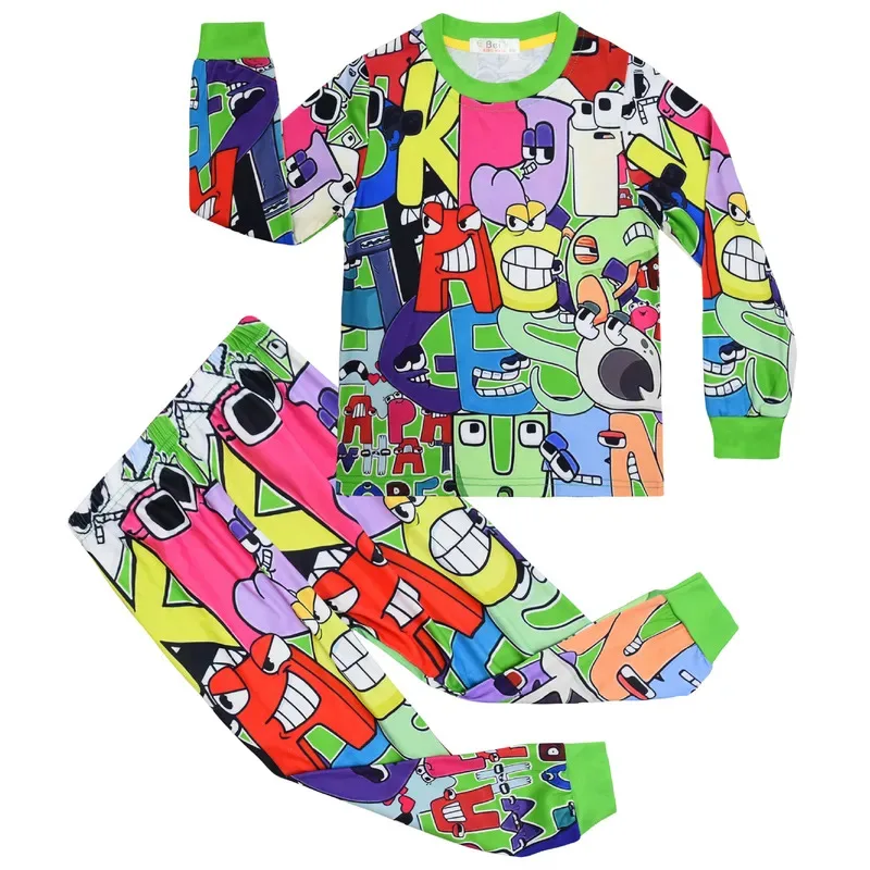 111 www الأبجدية لور أنيمي طفل رضيع ملابس ربيع الخريف منامة طويلة الأكمام تي شيرت + بنطلون زي الفتيات الرياضة غير رسمية #3