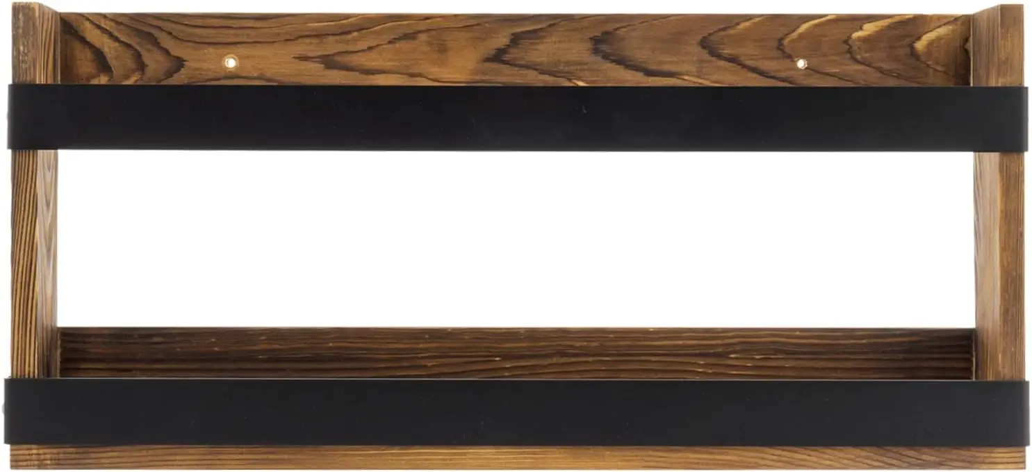 Rustic Wood and Metal Magazine Rack, Wall Mountable Double Wide Book Holder or Standing Organizer