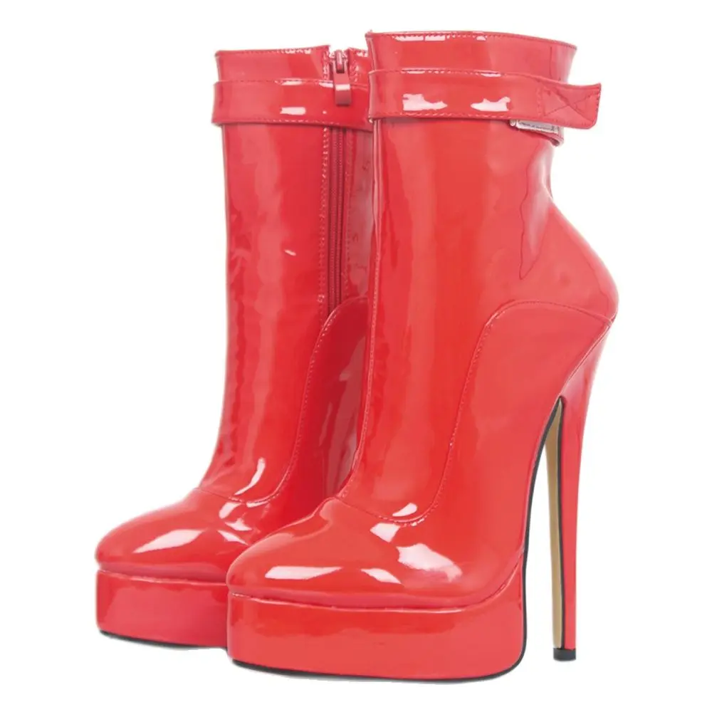 Sexy Ankle Boots 18cm Ultra High Heel Platform Zip Ankle Strap Women Sex Fetish Boots Big Size 36 46