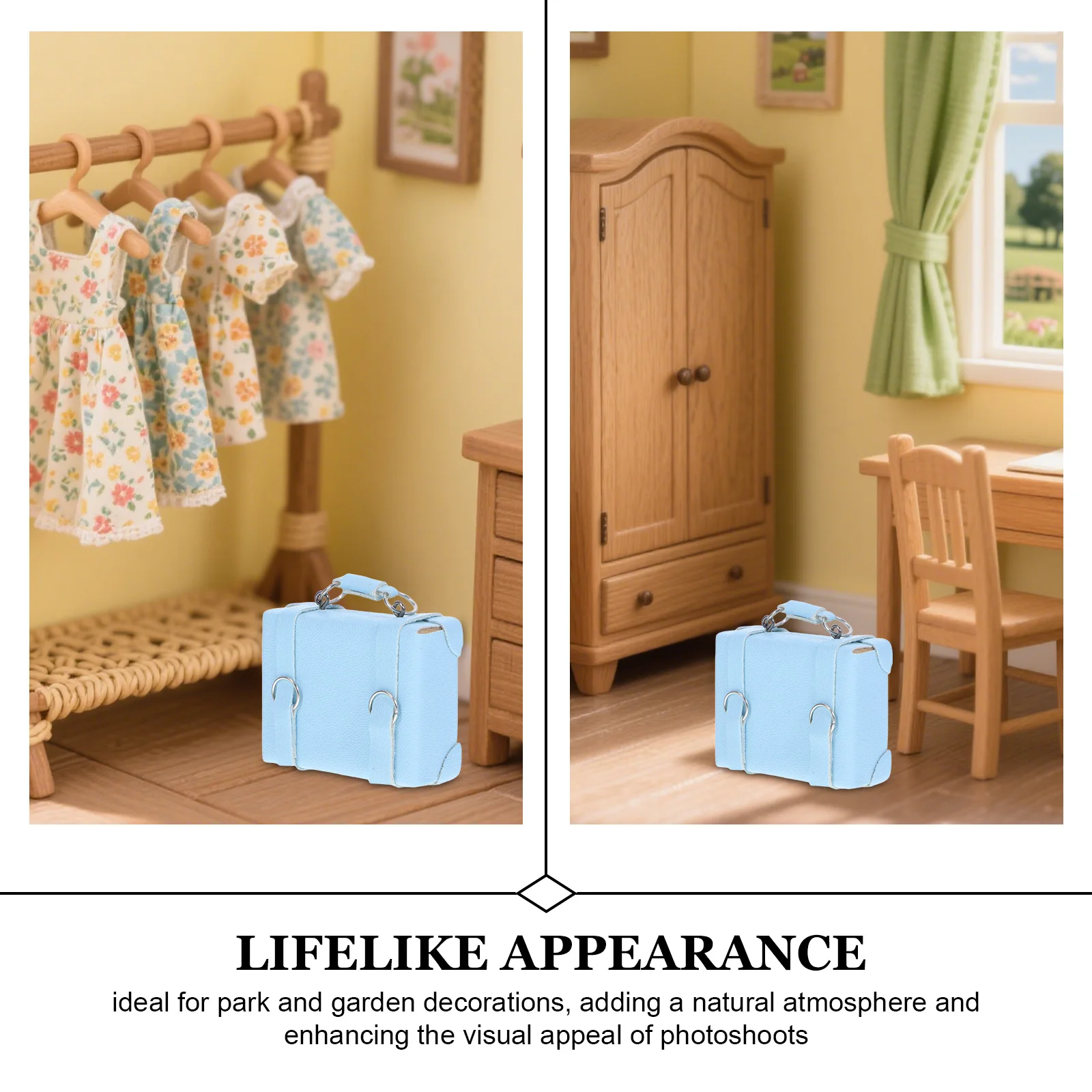 미니 여행가방 귀여운 미니어처 여행용 케이스 어린이용 빈티지 가방 나무 모조 디자인 역할놀이 선물 인형집