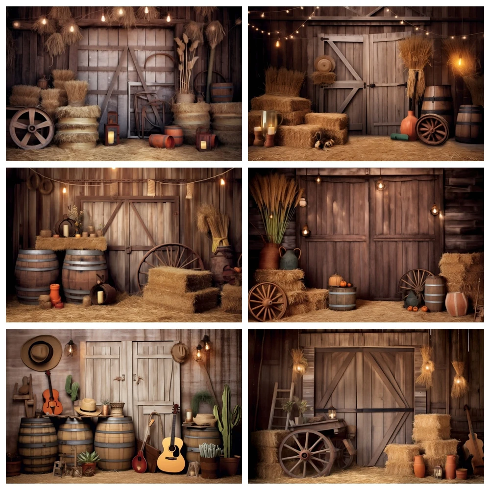 

Wooden Farm Barn Photography Backdrop Western Cowboy Wood House Door Birthday Party Decoration Background Photo Studio Props