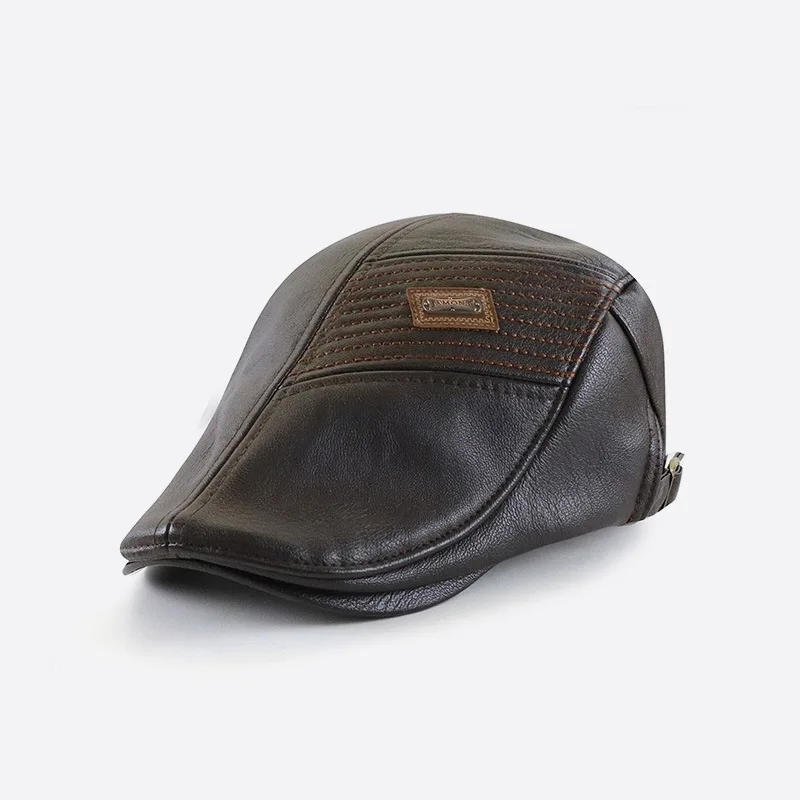 / Small Icon Pu Leather Advance Hats Middle-aged And Elderly Fleece-lined Warm Hat Fashionable All-match Peaked Cap