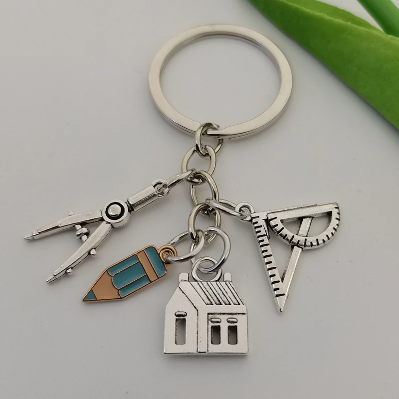 New House key ring Compass Ruler Keychain Real Estate Architect Keychain Engineer Engineering Student Drawing gifts